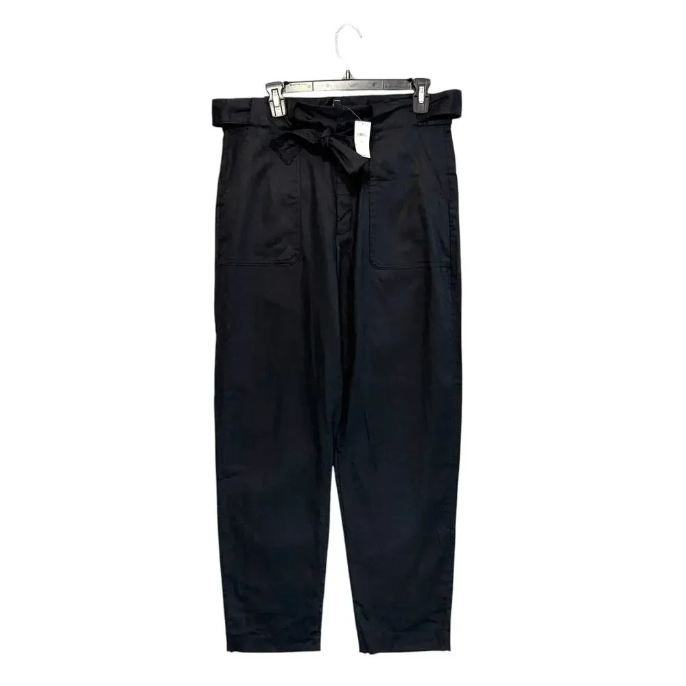 Banana Republic Linen-Cotton Utility Pant NWT Women's Sz 10 Tall Black Belted